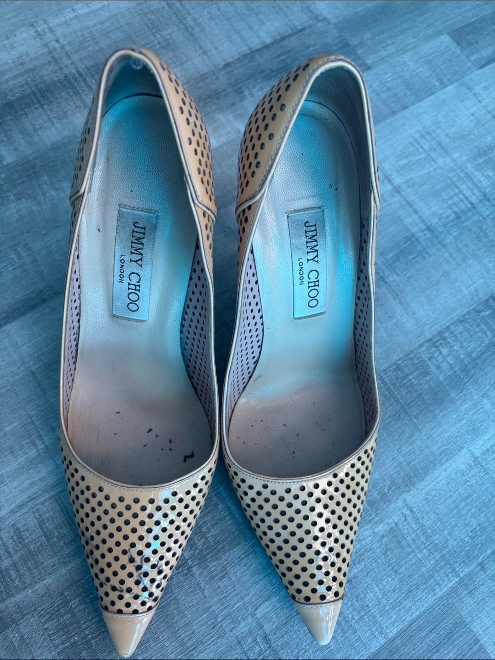 Jimmy Choo Beige/mustardPointed-Toe Perforated Leather Pumps